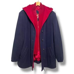 Vintage Mackintosh Size 18 Navy Red Wool Vestcoat Coat 90s Original Jacket